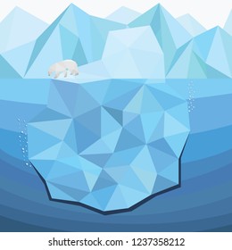 Ploar bear standing desperately on a iceberg in front of the glacier mountains EPS 10 vector
