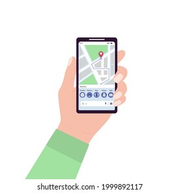Plogging app interface on the mobile phone screen. Jogging map, distance, number of steps, and number of pickups. The vector illustration of the activity dashboard on a smartphone during the plogging.