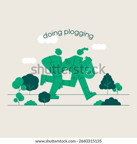 Plogging Running and Collecting Trash Eco friendly campaign