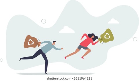 Plogging sport activity with running and trash pickup.flat character life .