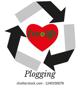 Сoncept of ploggings. Heart - healthy lifestyle and symbol of recycling is ecology care. Logo design. Vector illustration.