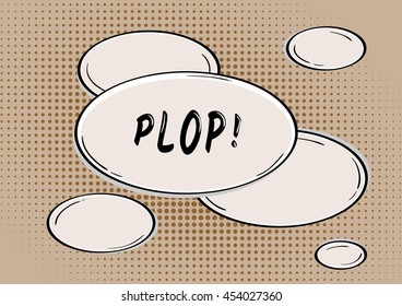 PLOP bubble in retro comic style on brown background