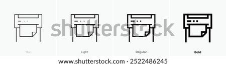 plotter icon. Thin, Light Regular And Bold style design isolated on white background