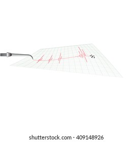 Plotting Heart rate in red signal and soccer ball pointer in paper sheet, vector illustration. 