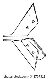 Ploughshare trapezoidal seen above and below, vintage engraved illustration. Industrial encyclopedia E.-O. Lami - 1875.
