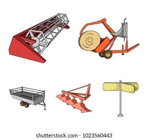 Plow, combine thresher, trailer and other agricultural devices. Agricultural machinery set collection icons in cartoon style vector symbol stock illustration web.