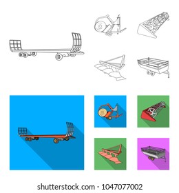 Plow, combine thresher, trailer and other agricultural devices. Agricultural machinery set collection icons in outline,flat style vector symbol stock illustration web.