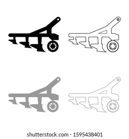 Plow for cultivating land before sowing farm products Tractor machanism equipment Industrial device icon outline set black grey color vector illustration flat style image