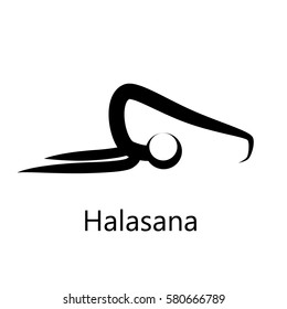 Plow Pose, Halasana. Yoga Position. Vector Silhouette Illustration. Vector graphic design or logo element for spa center, studio, poster. Yoga retreat. Black. Isolated.