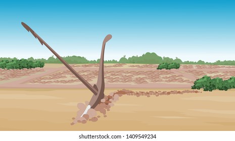 Plow Primitive Farming Tools, Asian Agricultural Land - Vector