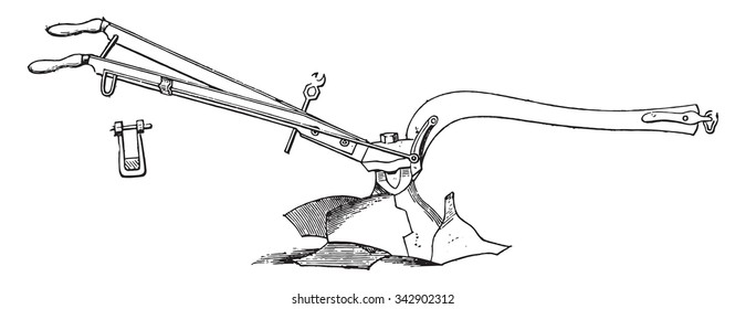 Plow turning age Speer, right side; front view of the sealing flange, vintage engraved illustration. Industrial encyclopedia E.-O. Lami - 1875.
