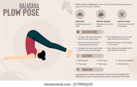 Plow Yoga Pose Guide and benefits - vector illustration