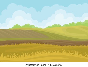 Plowed field in the hills. Vector illustration on white background.