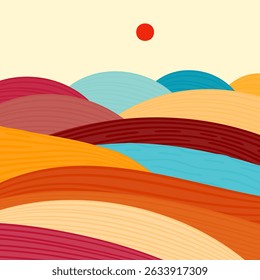 plowed fields on the hills, agricultural, flat illustration
