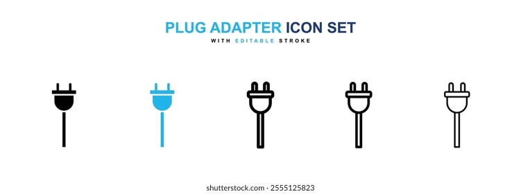 Plug adapter icon collection in black and blue colors
