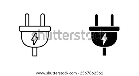 Plug adapter icons collection in Filled flat and thin line style.