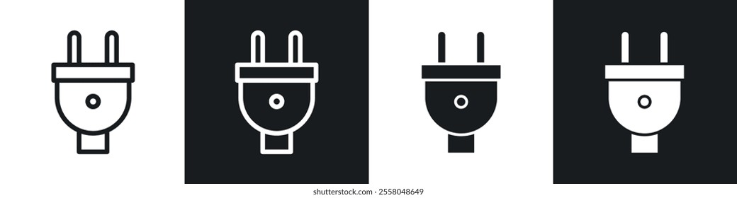 Plug adapter icons pack in black and white filled and outlined versions.