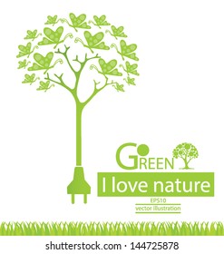 Plug. Butterfly. Tree design. Go green. Save world. vector illustration.