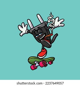 caricatura de personaje de cable enchufado mascota humeante y articulación de la flor de maleza nug cannabis marihuana