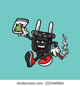 Steckkabel-Zeichenkartoon Maskottchen Rauchen und Gelenk von Unkrautblume nug cannabis marihuana