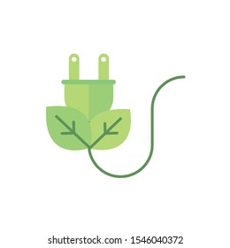 plug cable leaves nature green energy icon vector illustration