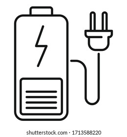 Plug charging battery icon. Outline plug charging battery vector icon for web design isolated on white background