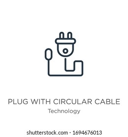 Plug with circular cable icon. Thin linear plug with circular cable outline icon isolated on white background from technology collection. Line vector sign, symbol for web and mobile