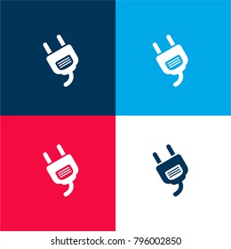 Plug to connect electricity power four color material and minimal icon logo set in red and blue