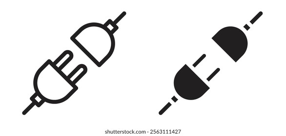 Plug connection icons in black line and filled versions