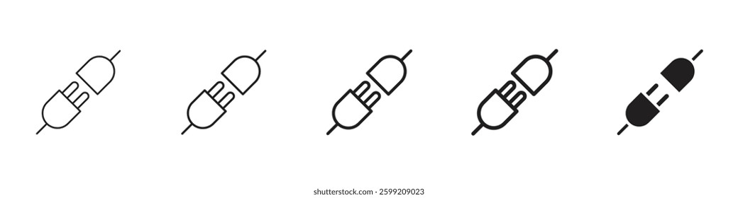 Plug connection icons in black outline, solid and colored style