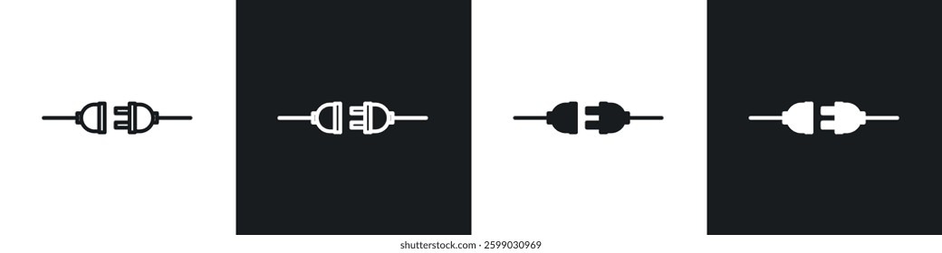 Plug connection icons in flat and linear vector illustration on white background.