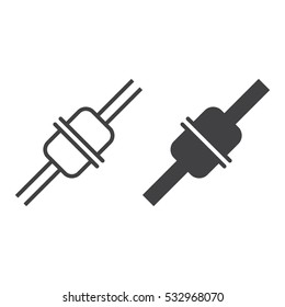 Plug connection line icon, outline and filled vector sign, linear and full pictogram isolated on white. Symbol, logo illustration