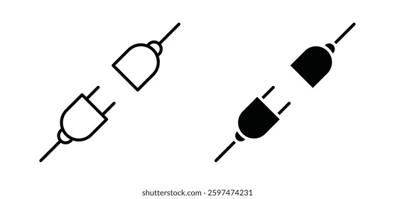 Plug connection vector icon set black filled and outlined style.
