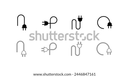 Plug cord icons set. Silhouette and linear style. Vector icons