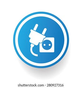 Plug design icon on blue button,white background,clean vector