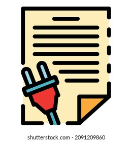 Plug and direction icon. Outline plug and direction vector icon color flat isolated