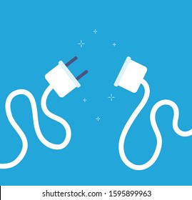 Plug disconnect. Electricity problems fatal system error wire plug. Web page not found 404 vector concept