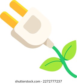 Plug Electric Green Leaf Ecology Electric Energy Flat Illustration