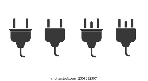 Plug electric icon vector graphic simple clipart image set, electric power uk american cord cable set illustration pictogram symbol isolated black and white