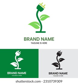 Enchufe eléctrica con diseño de logotipo verde hoja	
