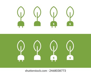 plug electric with leaf nature green logo icon vector illustration