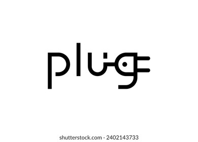 Enchufe el diseño del logotipo de marca de palabras de letras eléctricas.
