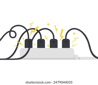 Plug with electric shock, Overload plug in power outlet in. Electric risk burn. Short circuit burning electrical. Electric plug and socket overload. 