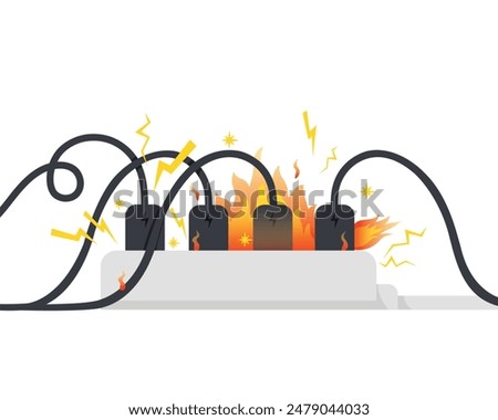 Plug with electric shock, Overload plug in power outlet in. Electric risk burn. Short circuit burning electrical. Fire from overload.