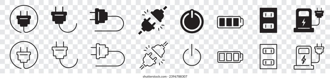 Plug, Electric plug, Switches, Electrical outlets icon set collection vector 