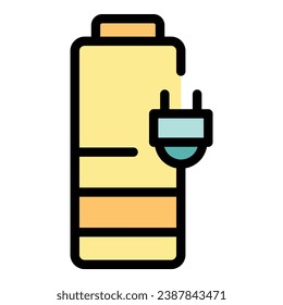 Enchufe el vector de contorno del icono de la batería. Energía telefónica. Color plano de la potencia del cargador
