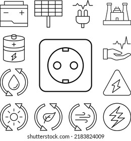 Enchufe, icono de energía en una colección con otros elementos