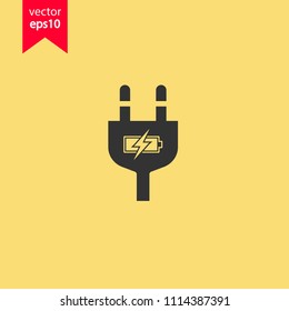 Plug energy vector icon. Yellow background. EPS 10 vector flat sign.