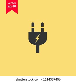 Plug energy vector icon. Yellow background. EPS 10 vector flat sign.