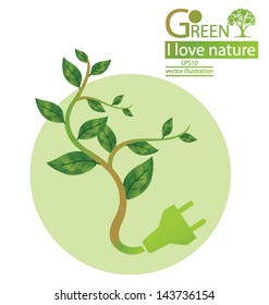 Plug. Green concepts save energy. save world. vector illustration.